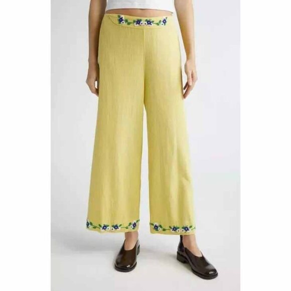 Bode Beaded Chicory Pants Floral Beadwork Pull-on Cotton Wide Leg L NEW